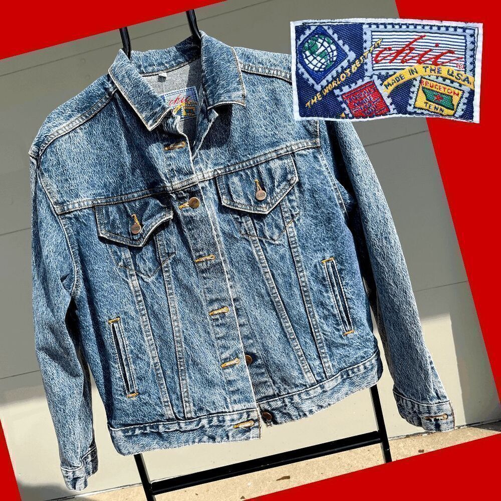 Vintage 80s Chic Acid Wash Blue Jean Jacket Old School Retro USA - M